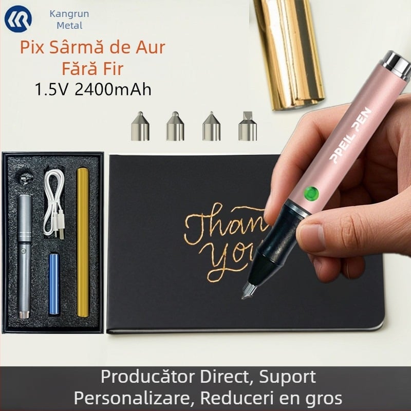 KR123-1 stilou portabil pentru ștampilare cu aburi fierbinți din aliaj de aluminiu, pentru hârtie și piele, Kangrun, reîncărcabil