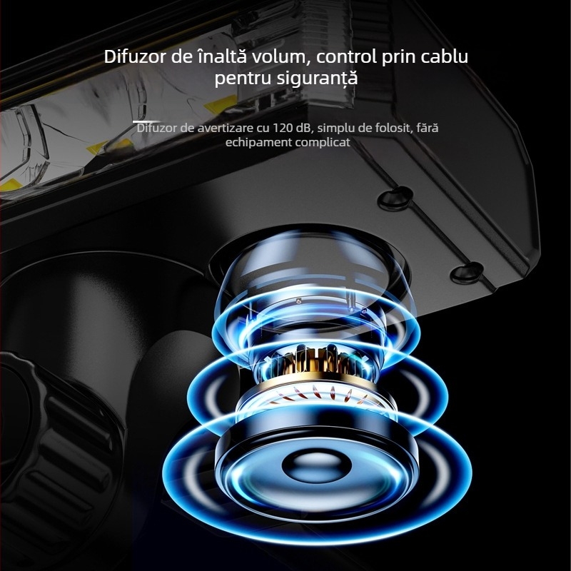 Far frontal solar pentru bicicletă, horn puternic pentru avertizare la plimbări în aer liber pe timp de noapte (încărcare USB-C, baterie 4000mAh, montaj prin suspensie)