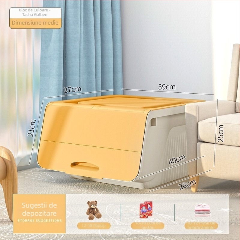 Cutie de depozitare pentru jucării cu capac flip-top și deschidere înclinată, plastic PP, 30–40 L, rezistentă la praf, multifuncțională