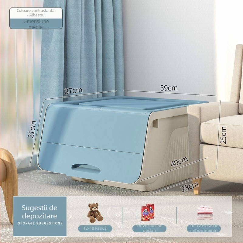 Cutie de depozitare pentru jucării cu capac flip-top și deschidere înclinată, plastic PP, 30–40 L, rezistentă la praf, multifuncțională