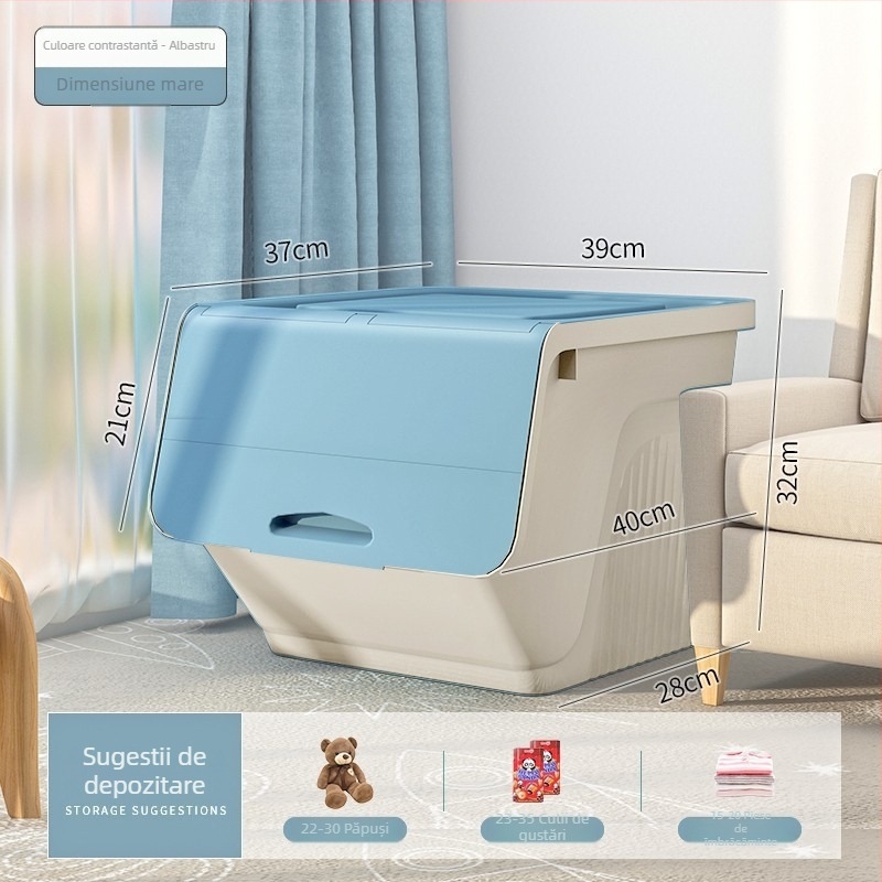 Cutie de depozitare pentru jucării cu capac flip-top și deschidere înclinată, plastic PP, 30–40 L, rezistentă la praf, multifuncțională