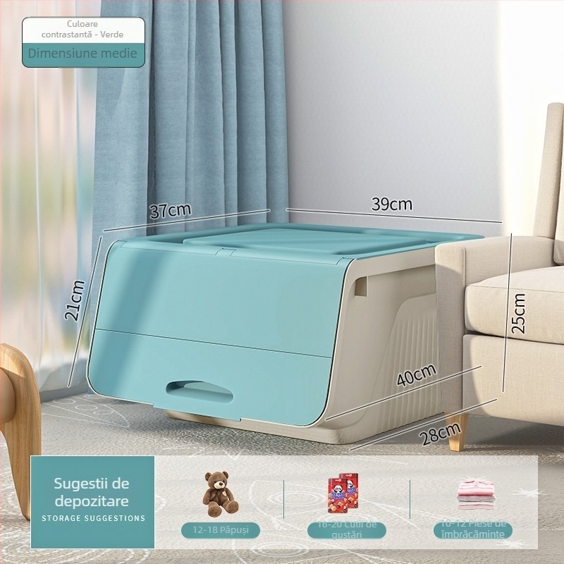 Cutie de depozitare pentru jucării cu capac flip-top și deschidere înclinată, plastic PP, 30–40 L, rezistentă la praf, multifuncțională