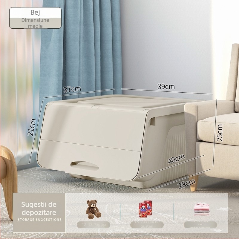 Cutie de depozitare pentru jucării cu capac flip-top și deschidere înclinată, plastic PP, 30–40 L, rezistentă la praf, multifuncțională