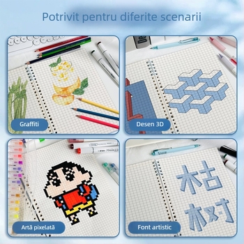 Caiet de desen pixeli (Legare binder, Copertă PP, Hârtie offset dublu, Greutate hârtiei 80 g, 60 de foi)