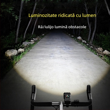 Far frontal de bicicletă, luminozitate mare, încărcare USB-C, baterie 1500mAh, prindere cu curea, pentru plimbări nocturne și călătorii lungi