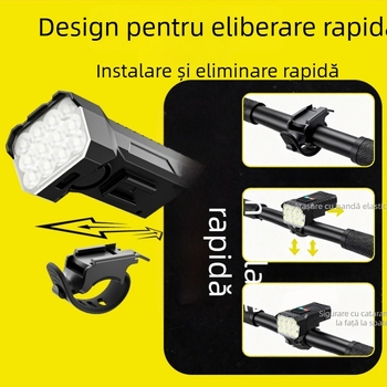 Far frontal de bicicletă, luminozitate mare, încărcare USB-C, baterie 1500mAh, prindere cu curea, pentru plimbări nocturne și călătorii lungi