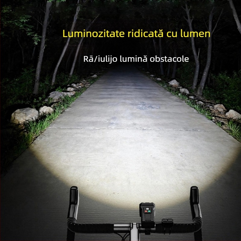 Far frontal de bicicletă, luminozitate mare, încărcare USB-C, baterie 1500mAh, prindere cu curea, pentru plimbări nocturne și călătorii lungi