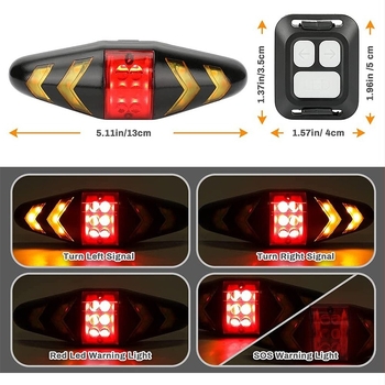 Zhiwei lampa spate USB reîncărcabilă, wireless, cu telecomandă pentru biciclete de munte