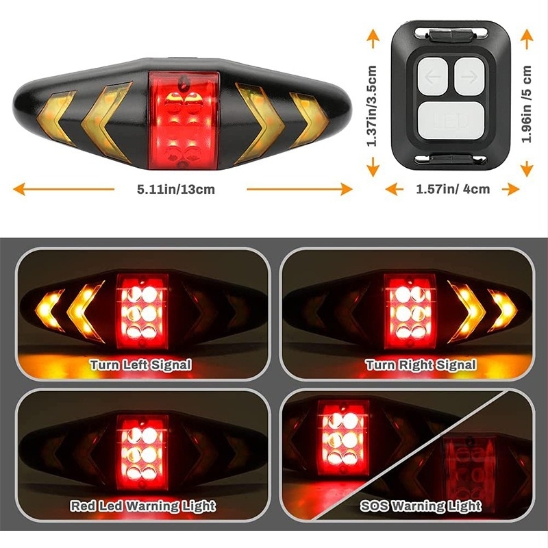 Zhiwei lampa spate USB reîncărcabilă, wireless, cu telecomandă pentru biciclete de munte