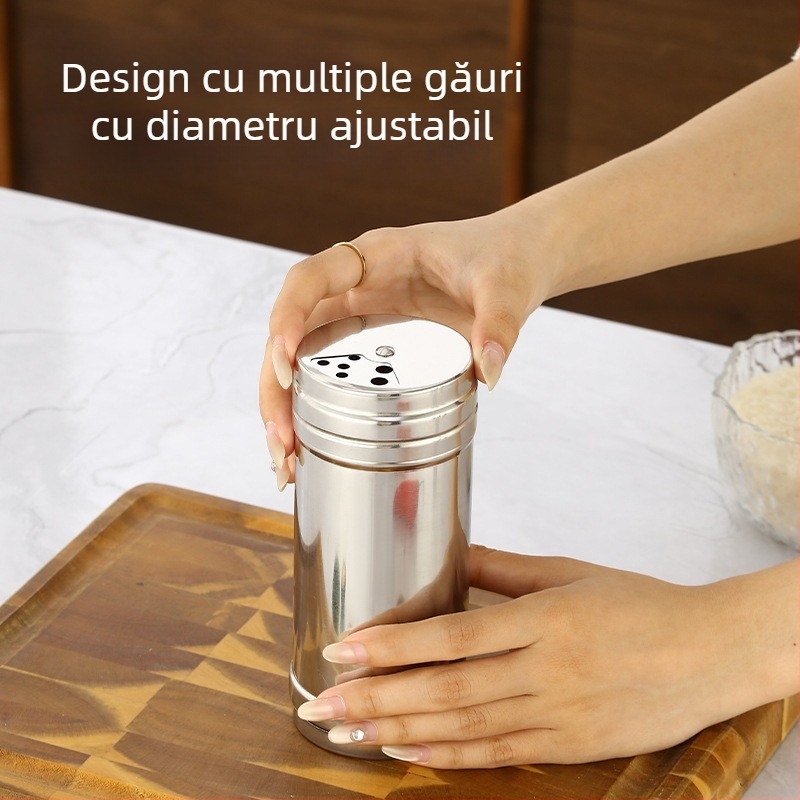 Recipient rotativ pentru condimente în bucătărie, container pentru condimente solide, dozator sare și condimente, design modern minimalist, calitate premium