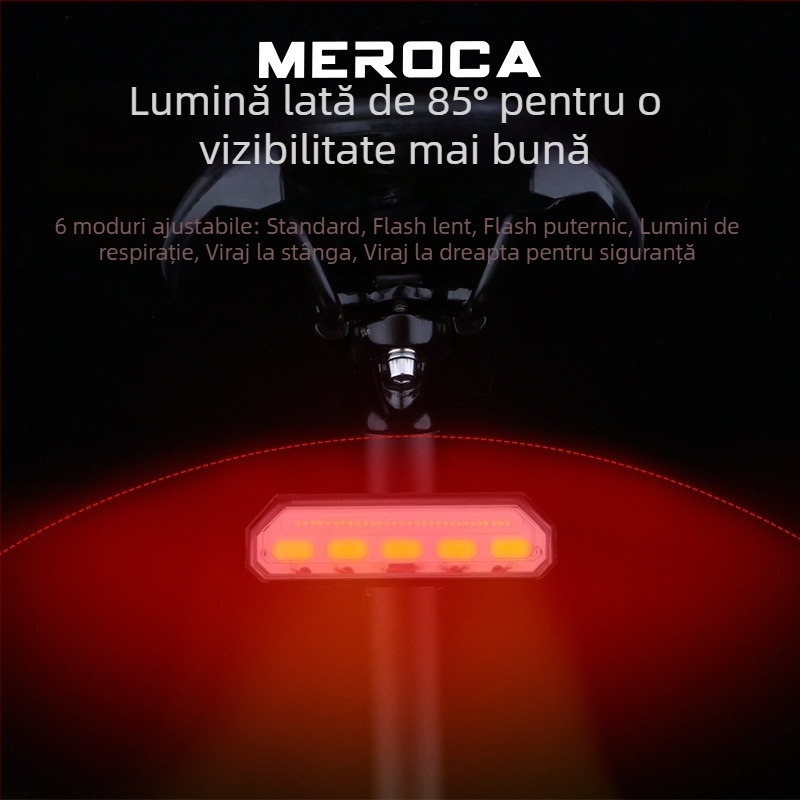 Lumină spate MEROCA pentru bicicletă — control wireless inteligent, semnalizare la viraj, lumină de avertizare, încărcare USB