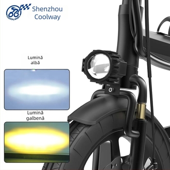 Lumină frontală pentru bicicletă electrică cu claxon, pentru biciclete pliabile, proiector din aliaj de aluminiu, rezistentă la apă