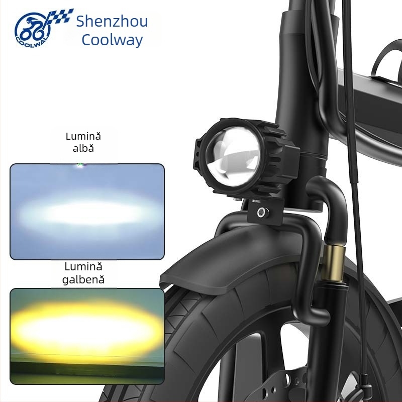 Lumină frontală pentru bicicletă electrică cu claxon, pentru biciclete pliabile, proiector din aliaj de aluminiu, rezistentă la apă