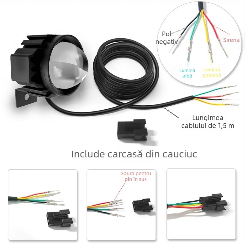 Lumină frontală pentru bicicletă electrică cu claxon, pentru biciclete pliabile, proiector din aliaj de aluminiu, rezistentă la apă