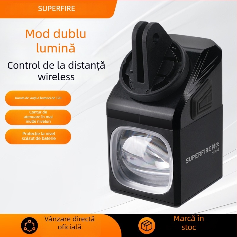 Divine Fire lanternă frontală pentru bicicletă — aliaj de aluminiu, telecomandă fără fir, fascicul dual distant și apropiat