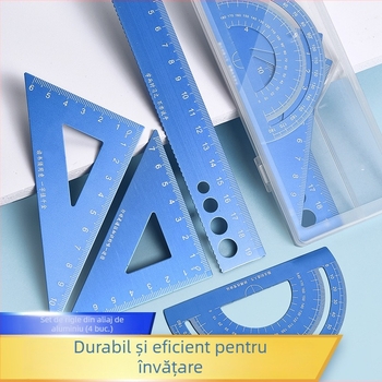 Set de patru rigle din aliaj de aluminiu cu raportor și riglă paralelă ondulată