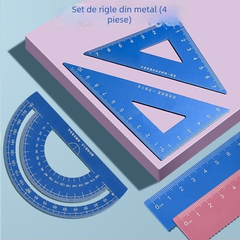 Set de patru rigle din aliaj de aluminiu cu raportor și riglă paralelă ondulată