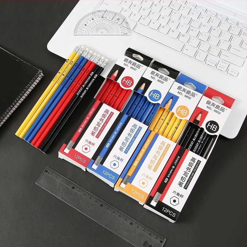 Lylp Set 12 creioane colorate în cutie cadou, miez HB, corp din lemn, pentru desen și pictură