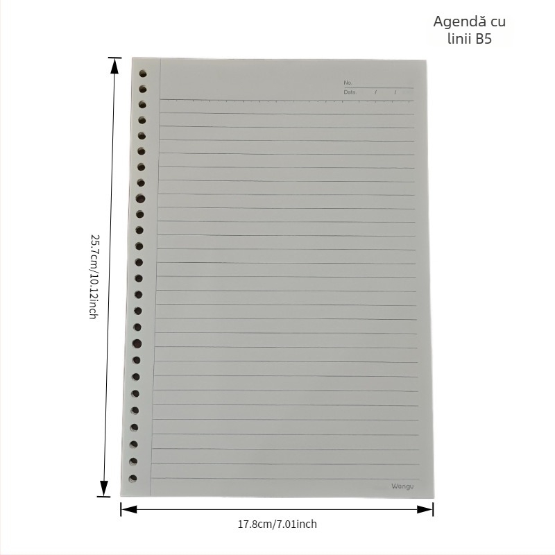 Notebook cu foi detașabile, inel detașabil și legare spirală, găuri 20/26, foi de hârtie