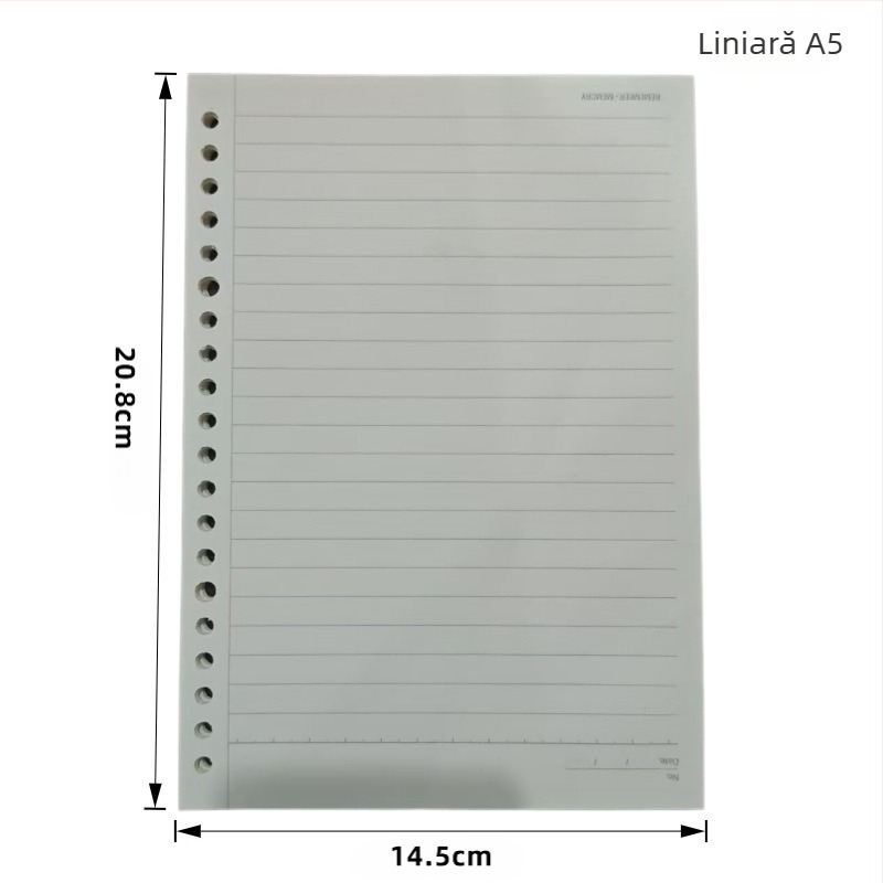 Notebook cu foi detașabile, inel detașabil și legare spirală, găuri 20/26, foi de hârtie