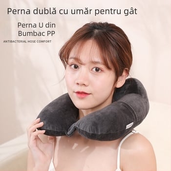 Perna de gât în formă U, umplutură PP Cotton, husă Crystal Velvet, stil modern minimalist, potrivită pentru călătorii și birou