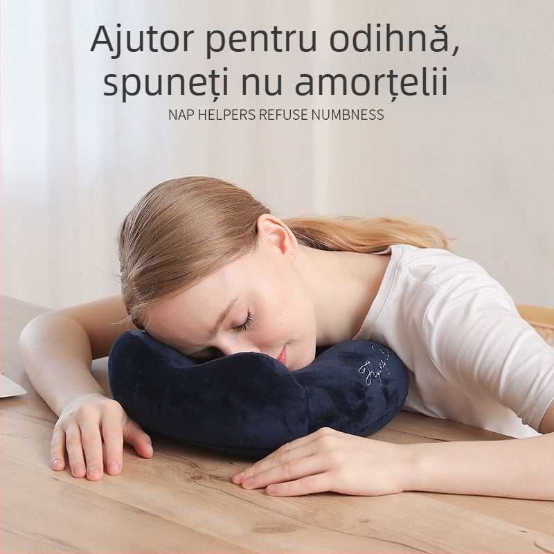 Perna de gât în formă U, umplutură PP Cotton, husă Crystal Velvet, stil modern minimalist, potrivită pentru călătorii și birou