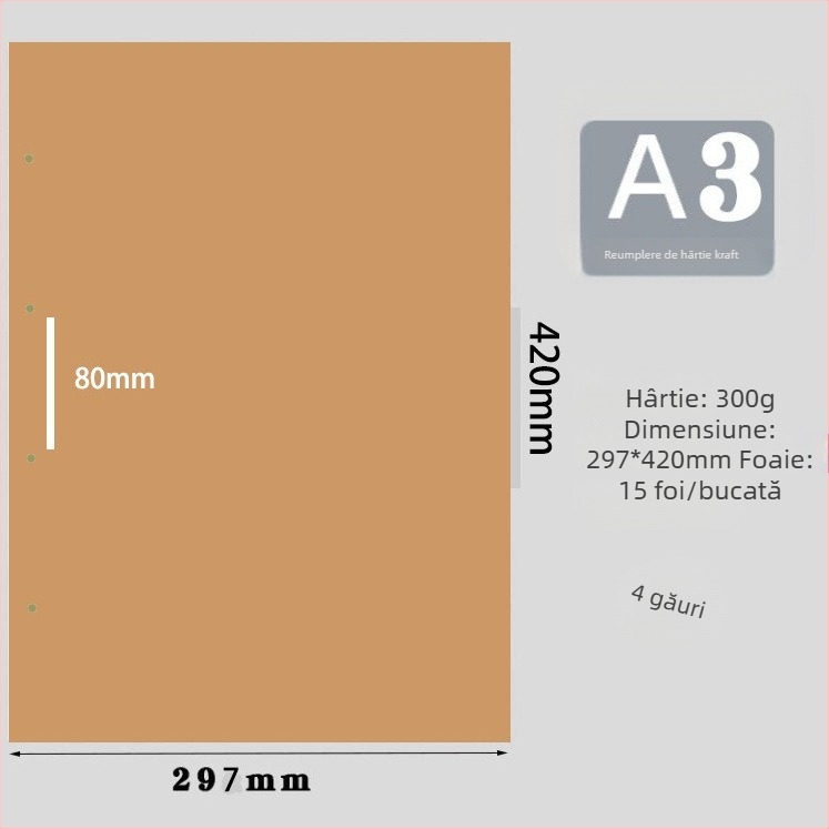 CENS dosar A3 cu foi detașabile, 15 pagini, opțiune 4 sau 2 găuri, material PP și hârtie kraft, imprimare logo, personalizare