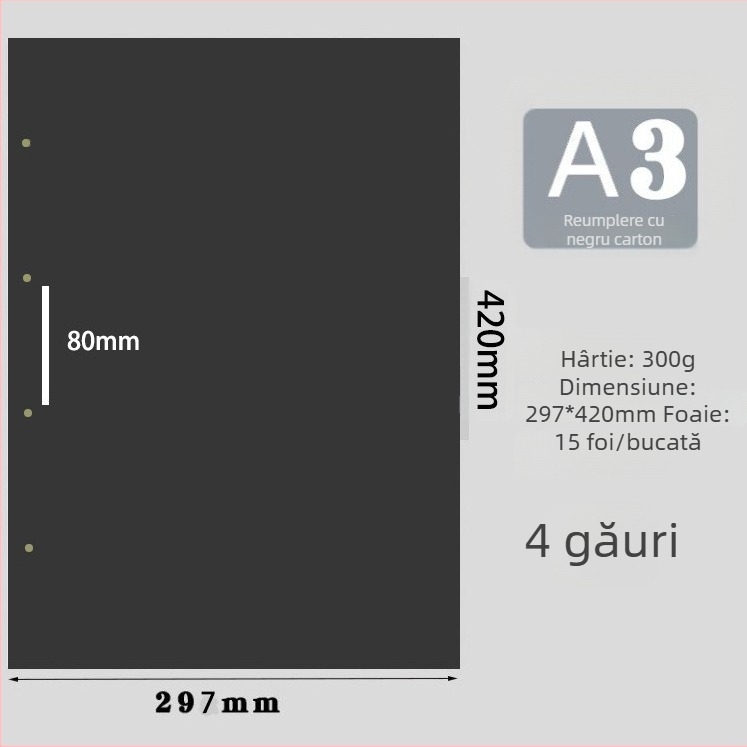 CENS dosar A3 cu foi detașabile, 15 pagini, opțiune 4 sau 2 găuri, material PP și hârtie kraft, imprimare logo, personalizare