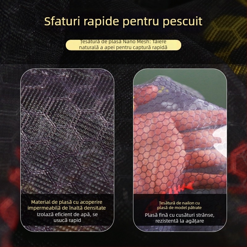 Cap de plasă de pescuit din aliaj de aluminiu, diametrul gurii plasei 35 mm, adâncimea plasei 26 cm, plasă cu ochi fini, nu se contractă