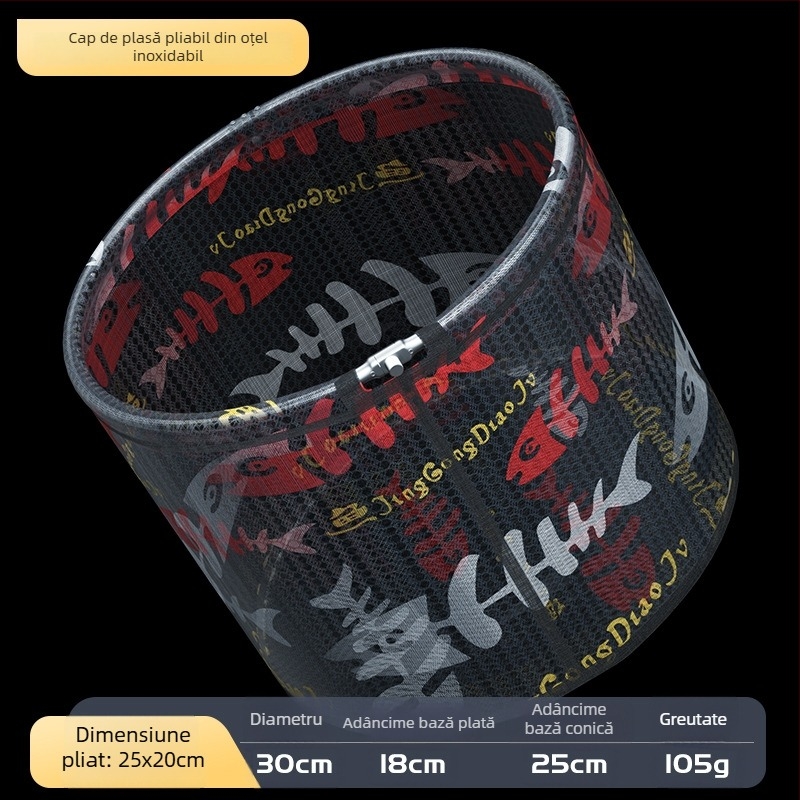 Cap de plasă de pescuit din aliaj de aluminiu, diametrul gurii plasei 35 mm, adâncimea plasei 26 cm, plasă cu ochi fini, nu se contractă