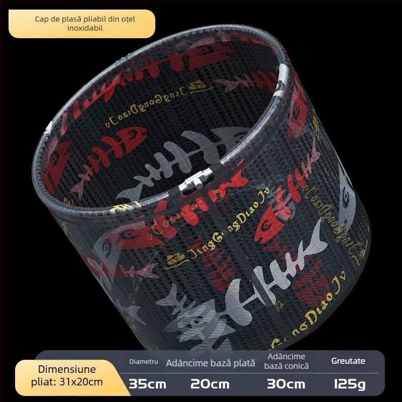 Cap de plasă de pescuit din aliaj de aluminiu, diametrul gurii plasei 35 mm, adâncimea plasei 26 cm, plasă cu ochi fini, nu se contractă