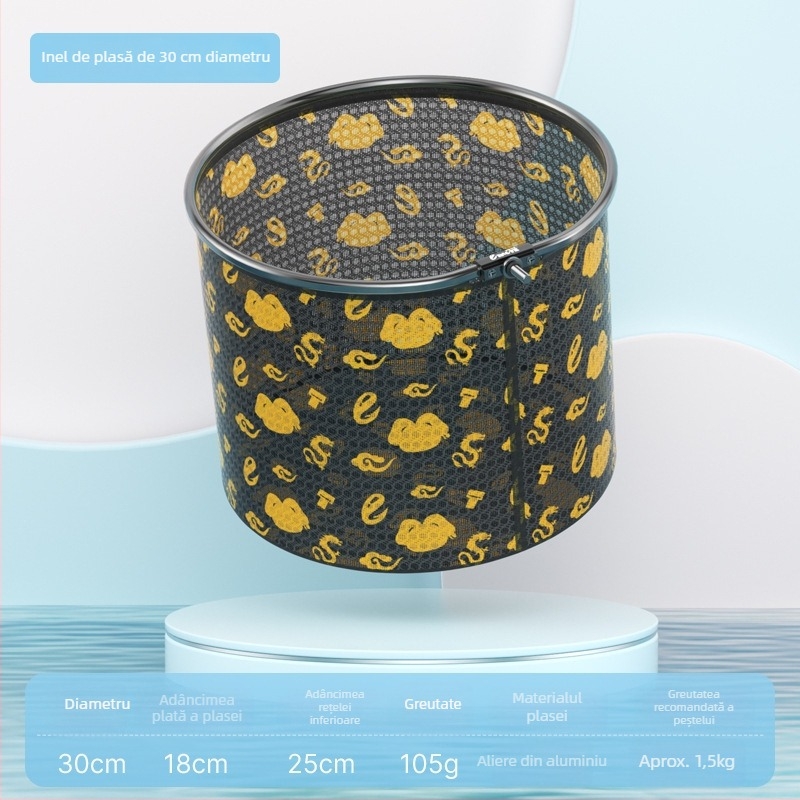 Cap de plasă de pescuit din aliaj de aluminiu, diametrul gurii plasei 35 mm, adâncimea plasei 26 cm, plasă cu ochi fini, nu se contractă