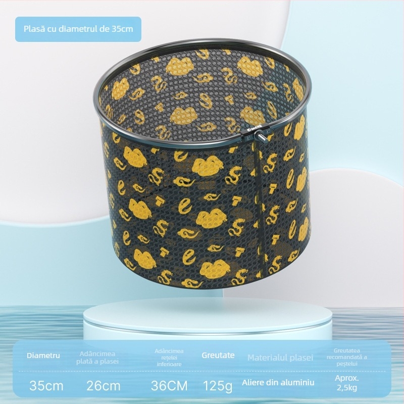 Cap de plasă de pescuit din aliaj de aluminiu, diametrul gurii plasei 35 mm, adâncimea plasei 26 cm, plasă cu ochi fini, nu se contractă