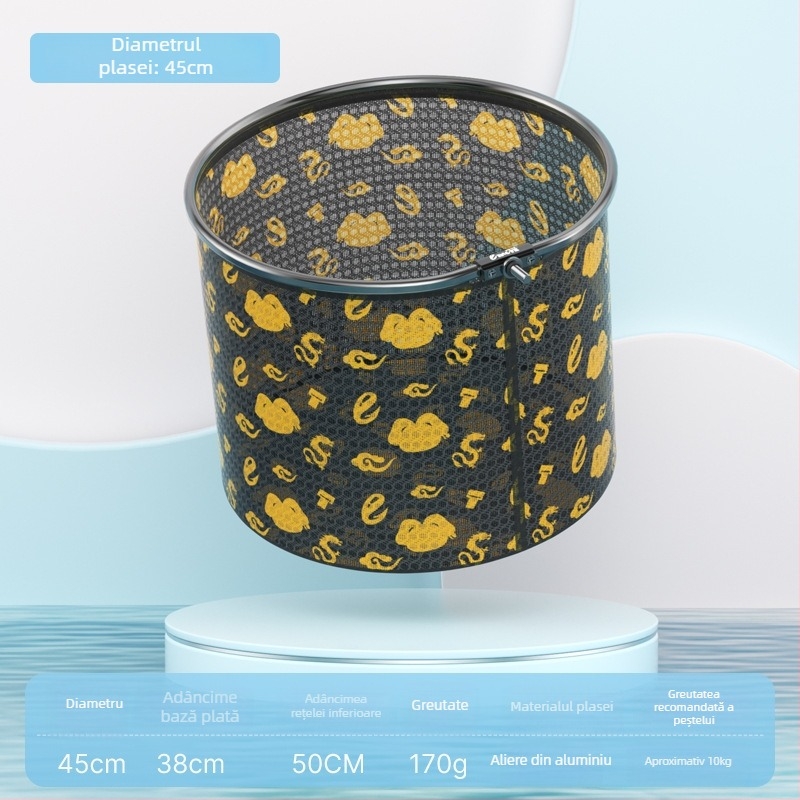 Cap de plasă de pescuit din aliaj de aluminiu, diametrul gurii plasei 35 mm, adâncimea plasei 26 cm, plasă cu ochi fini, nu se contractă