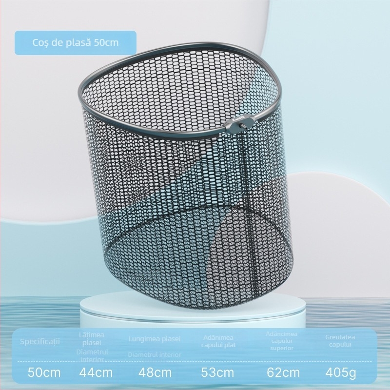 Cap de plasă de pescuit din aliaj de aluminiu, diametrul gurii plasei 35 mm, adâncimea plasei 26 cm, plasă cu ochi fini, nu se contractă