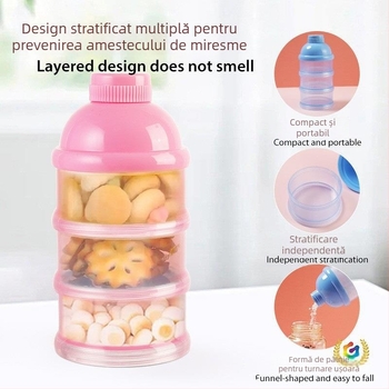 Cutie pentru depozitarea laptelui praf pentru bebeluți, cu mai multe niveluri (3 sau 4 etaje), rotativă, cu construcție detașabilă din PP.