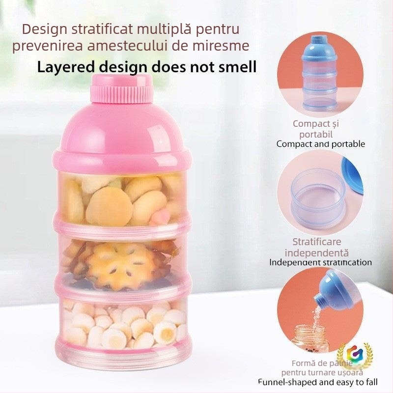 Cutie pentru depozitarea laptelui praf pentru bebeluți, cu mai multe niveluri (3 sau 4 etaje), rotativă, cu construcție detașabilă din PP.