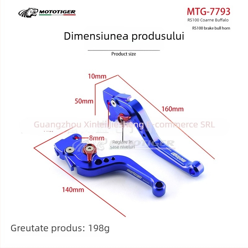 MOTOTIGER MTG-7793 Mâner frână universal pentru RS100, CNC din aliaj de aluminiu, tijă de ambreiaj modificată, greutate 198 g