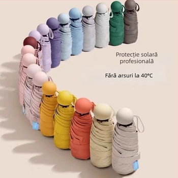 Umbrelă capsulă cu UPF50+ protecție solară, material 190T impact, schelet din aliaj și mâner din aliaj, 6 brațe, deschidere și închidere manuală
