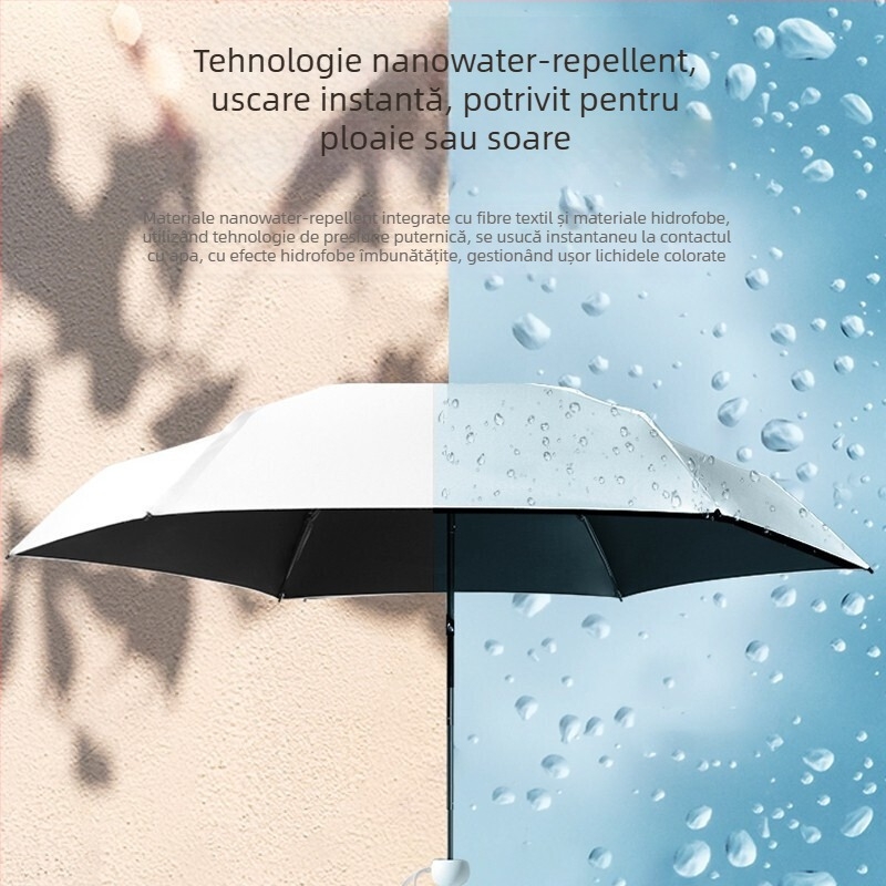 Umbrelă capsulă cu UPF50+ protecție solară, material 190T impact, schelet din aliaj și mâner din aliaj, 6 brațe, deschidere și închidere manuală