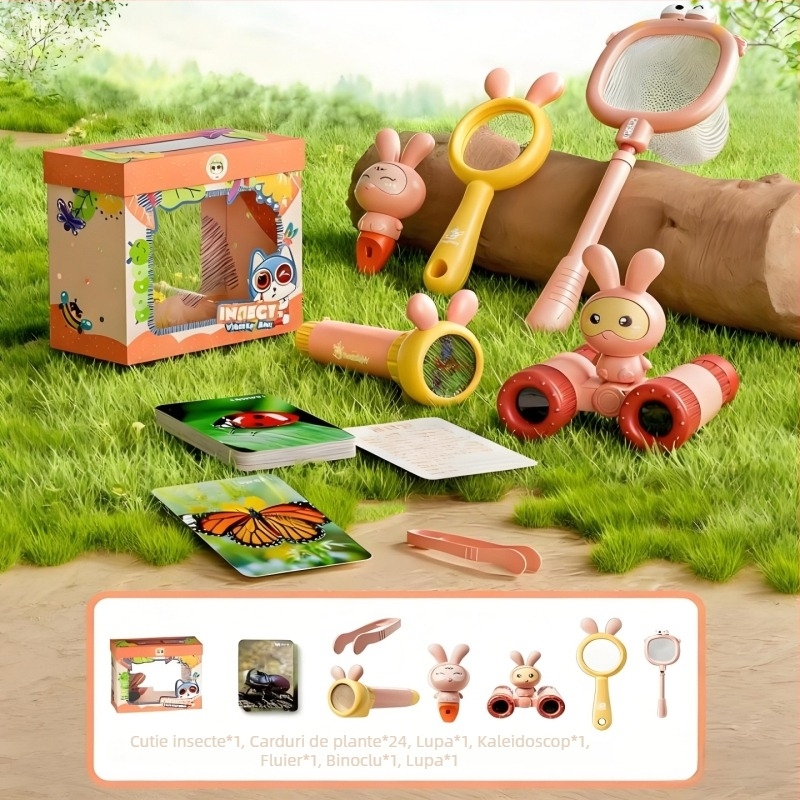 Set educațional optic pentru copii: teleskop, kaleidoscop, proiector, fluier și lanternă; Material plastic • vârstă 3–6 ani • Brand: Smart Cat • 3C certificat: 2024152202053465 • Ambalare: cutie de carton