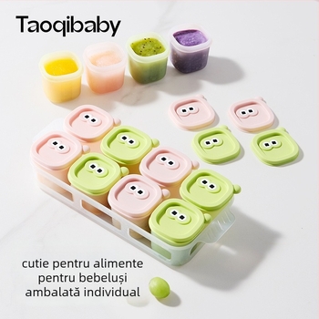 Taoqibaby cutie depozitare hrana bebelușilor cu formă din silicon, pachet de 8, compartimente congelator, pentru piure de carne