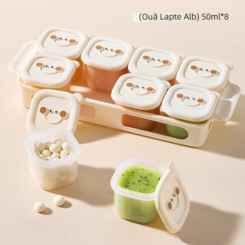 Taoqibaby cutie depozitare hrana bebelușilor cu formă din silicon, pachet de 8, compartimente congelator, pentru piure de carne