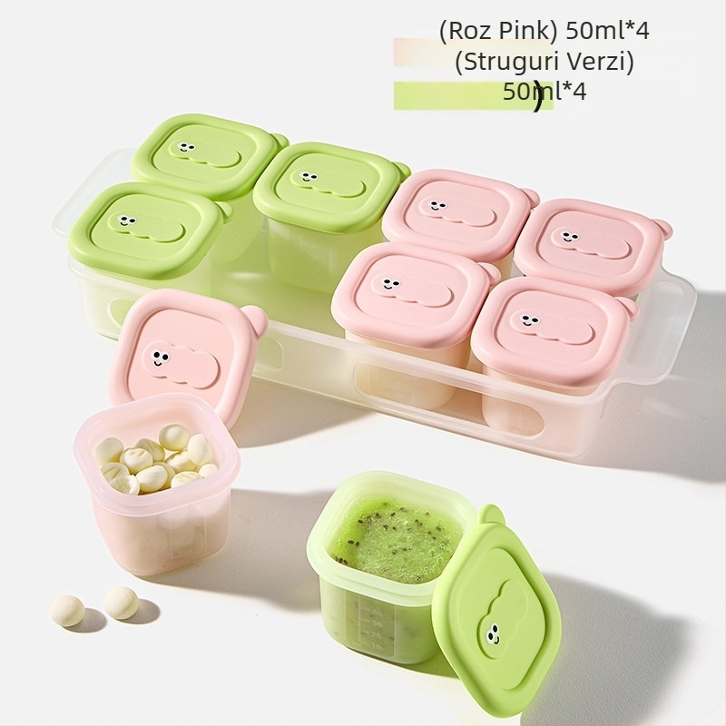 Taoqibaby cutie depozitare hrana bebelușilor cu formă din silicon, pachet de 8, compartimente congelator, pentru piure de carne