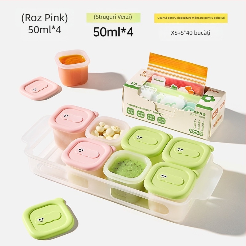Taoqibaby cutie depozitare hrana bebelușilor cu formă din silicon, pachet de 8, compartimente congelator, pentru piure de carne