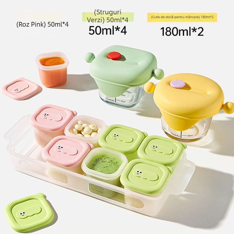 Taoqibaby cutie depozitare hrana bebelușilor cu formă din silicon, pachet de 8, compartimente congelator, pentru piure de carne