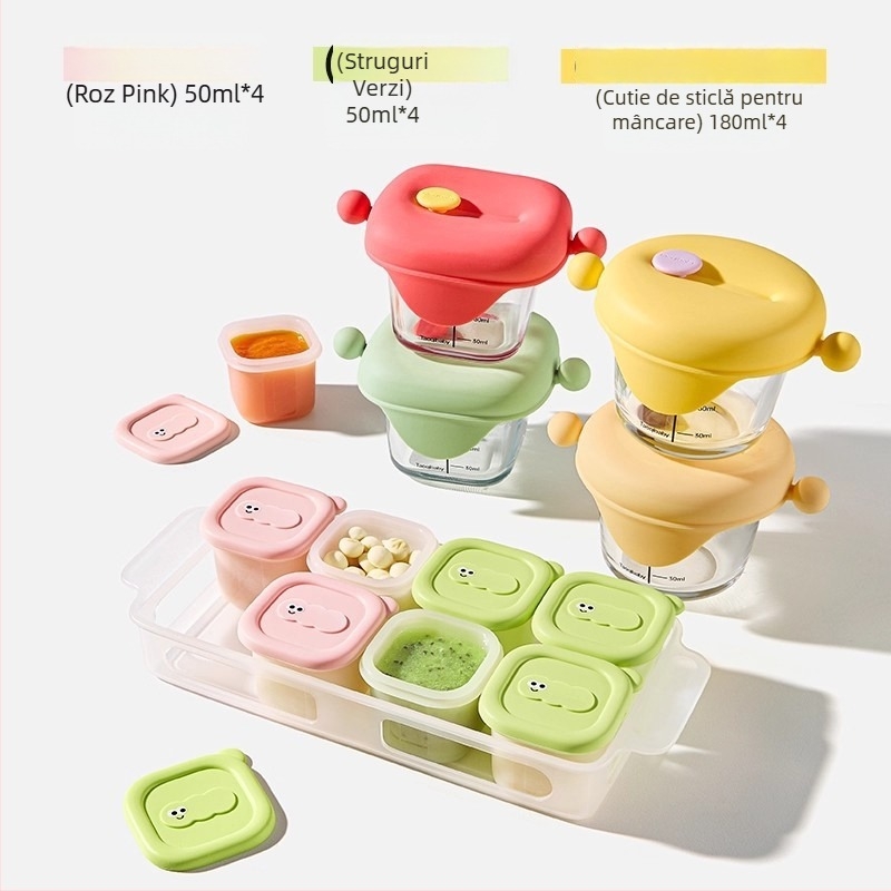 Taoqibaby cutie depozitare hrana bebelușilor cu formă din silicon, pachet de 8, compartimente congelator, pentru piure de carne