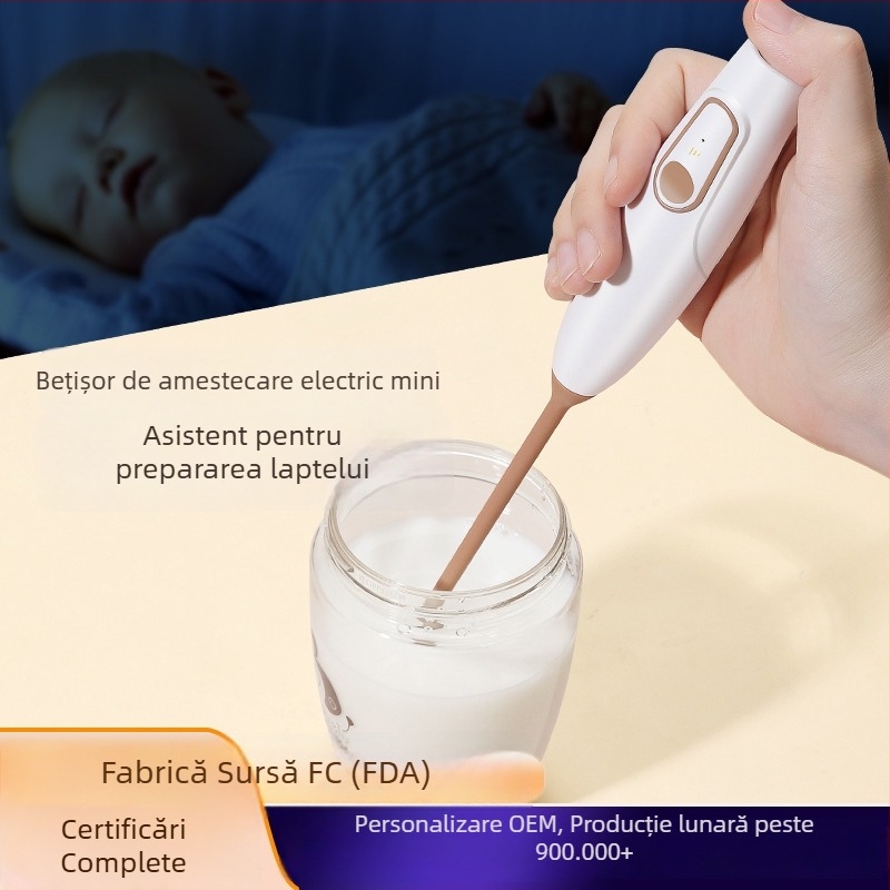Mixer electric portabil fără fir pentru pudră de lapte și pudră de cacao, mixare fină, compact și ușor de purtat, material PP, personalizare