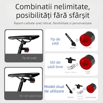 Lumină de siguranță pentru bicicletă cu proiecție și personalizare a modelului, LED reîncărcabil, 500mAh, 2W, rotație la 360°