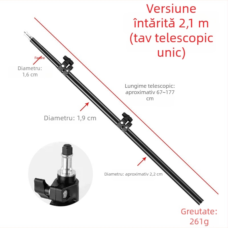 Stativ telescopic pentru lampă de proiecție (Aliaj de aluminiu, Sarcină: 1, Înălțime: 1,4 m, Diametru țeavă: 1,9–2,2 cm, Secțiuni: 2)